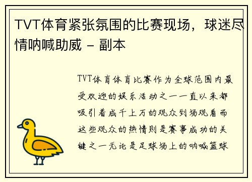 TVT体育紧张氛围的比赛现场，球迷尽情呐喊助威 - 副本